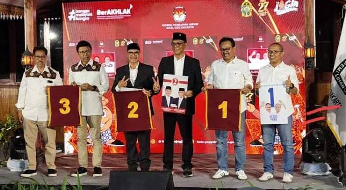 Foto : Ketiga Paslon saat pengundian nomor urut di KPU Kota Yogyakarta