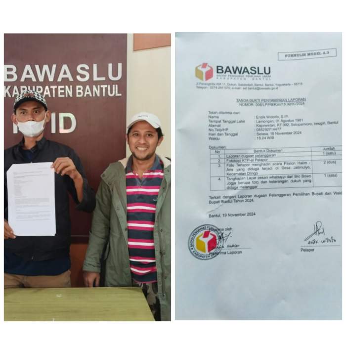 Foto Wawan-Peristiwaterkini; Aliansi Masyarakat Peduli Bantul melaporkan beberapa Oknum Dukuh desa Jatimulyo, Dlingo terkait Netralitas