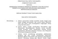 Foto: Perwal nomor 89 tahun 2024 terkait pembebasan retribusi PBG bagi masyarakat berpenghasilan rendah.