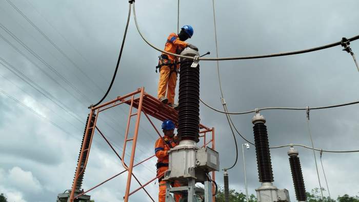 foto: petugas pln melakukan pemeliharaan