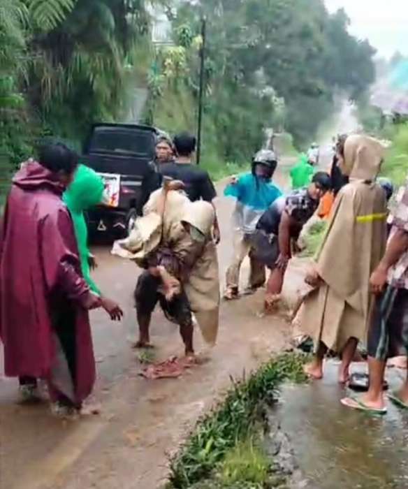 foto: warga selamatkan bunga dari banjir