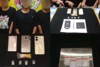 foto: tiga pemuda beserta barang bukti diamankan polisi
